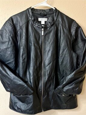 Christopher & Banks Black Faux Leather Zip-Front Jacket